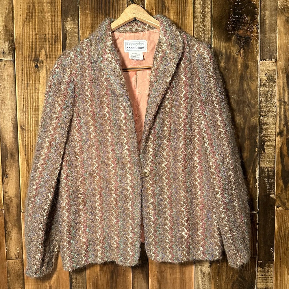 Women’s vintage Lambswool zigzag one button blazer size 10 retro style